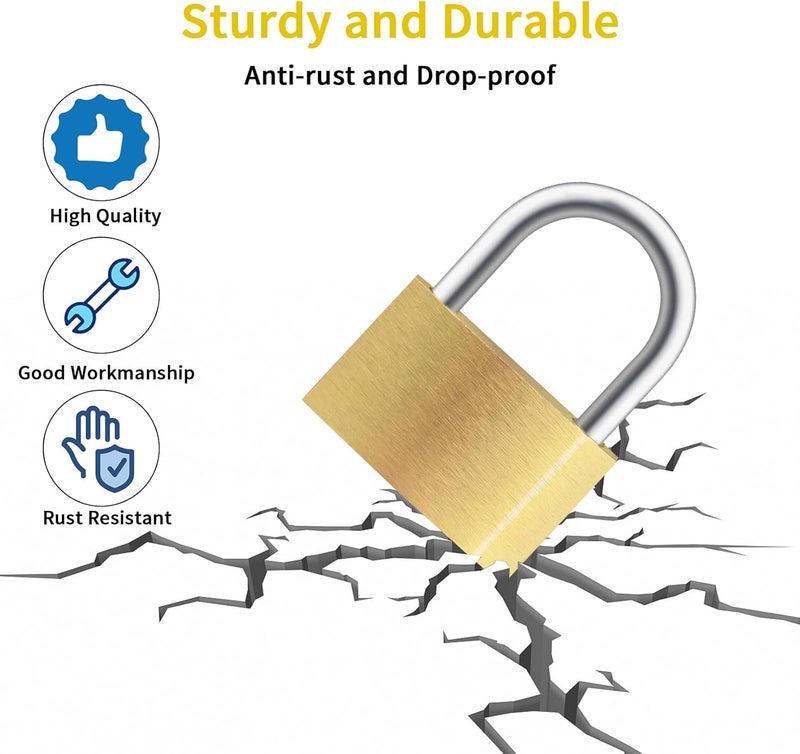 Faburo 4pcs Solid Brass Padlock with Key, Small Pad Lock with Key, Padlocks with 12 Same Keys, Storage Lock Shackle for Locker Outdoor Indoor Use - Image 4
